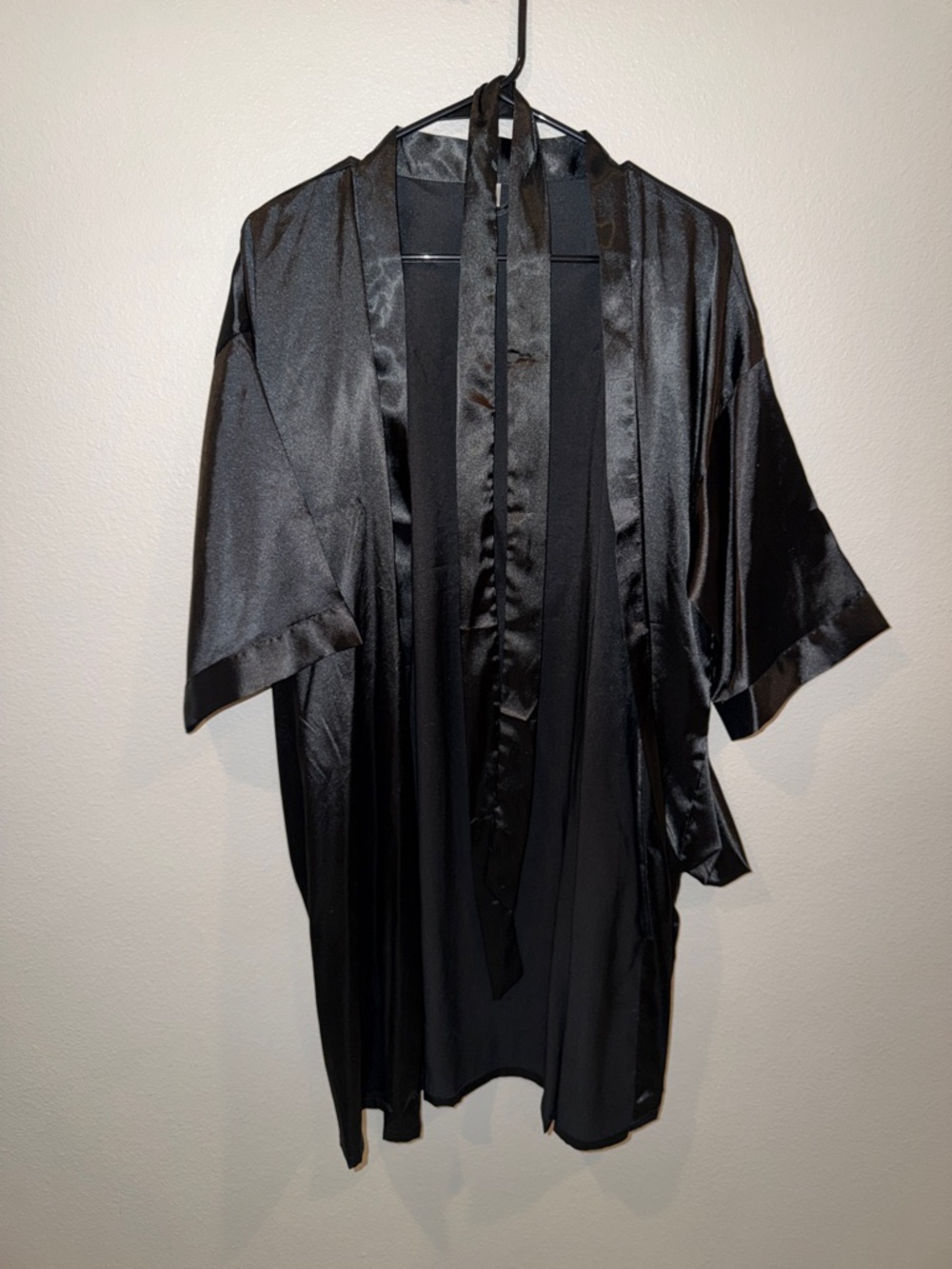 Satin Kimono Robe - Black